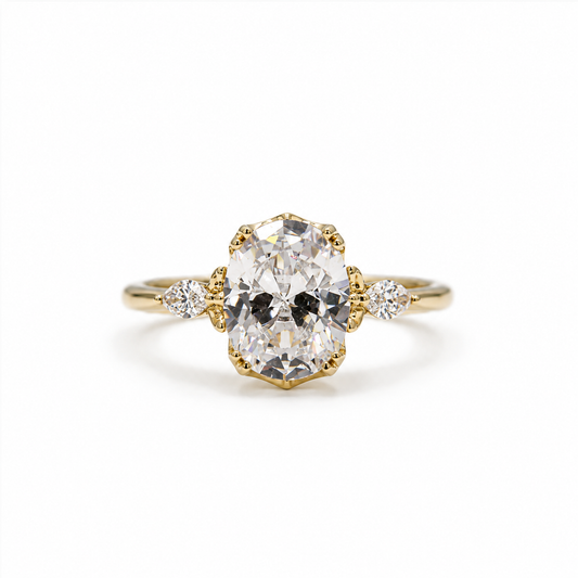 14ky Oval with .24ctw Marquise Sides and Vintage Pave Basket Diamond Ring