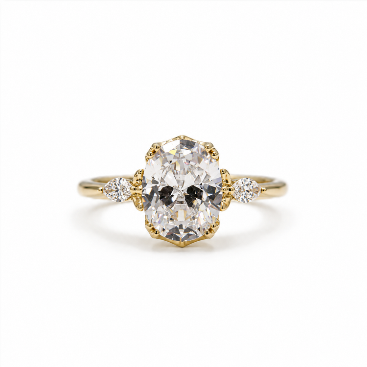 14ky Oval with .24ctw Marquise Sides and Vintage Pave Basket Diamond Ring