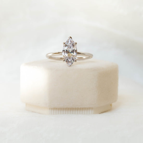 14kw Marquise-Cut Diamond Solitaire Ring