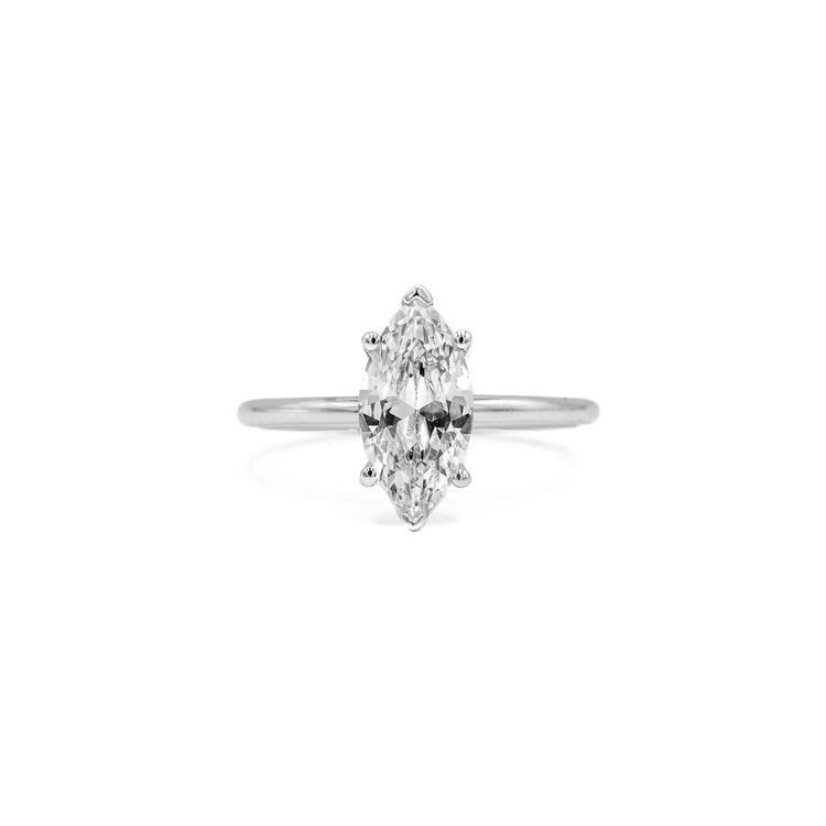 14kw Marquise-Cut Diamond Solitaire Ring