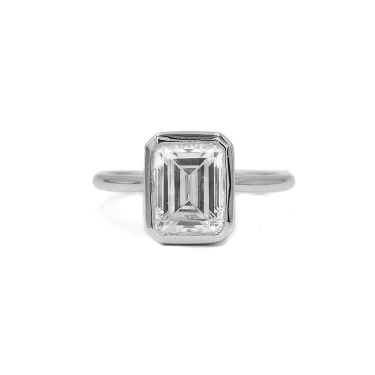 Platinum Emerald-Cut Diamond Bezel Ring