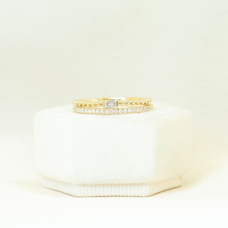 14ky Baguette Diamond Beaded Double Band by Uneek Jewelry