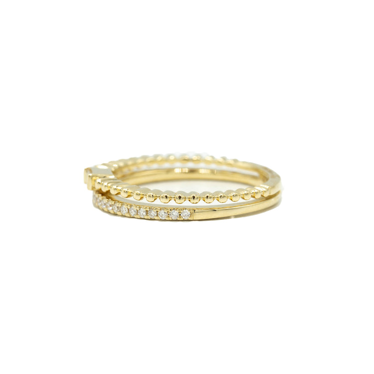 14ky Baguette Diamond Beaded Double Band by Uneek Jewelry