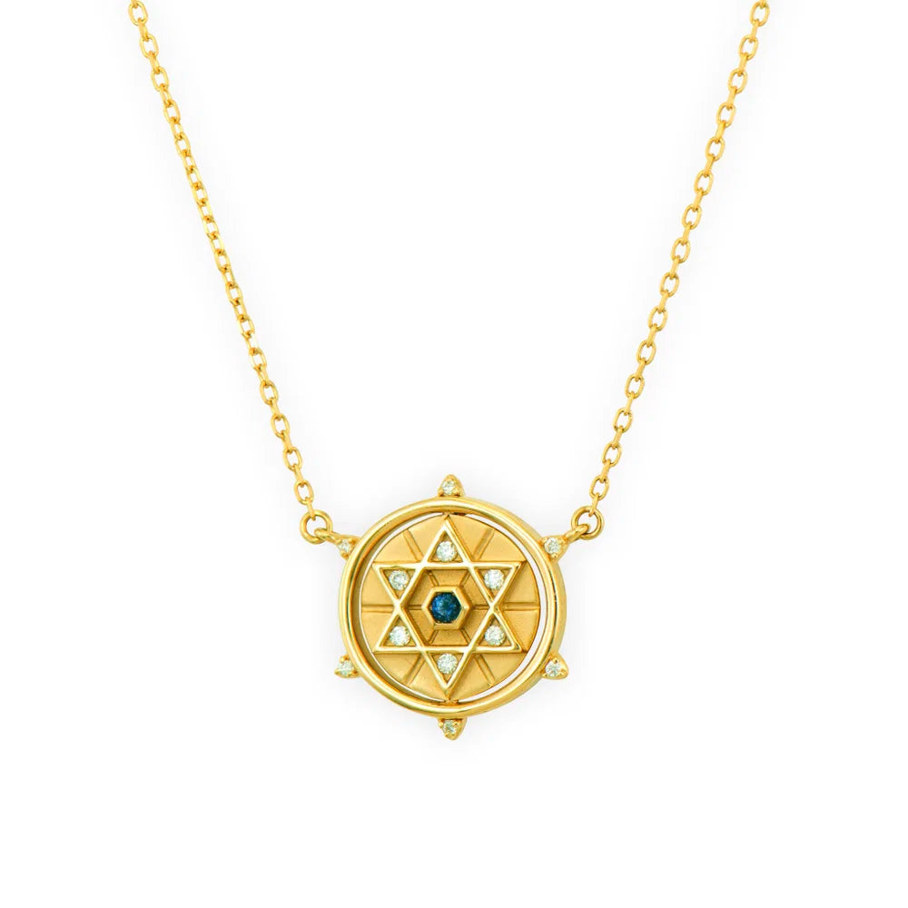 14ky .09ctw Hamsa and Star of David Spinning Necklace
