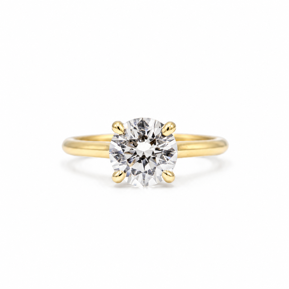 14ky Knife-Edge Round-Brilliant Diamond Cathedral Ring