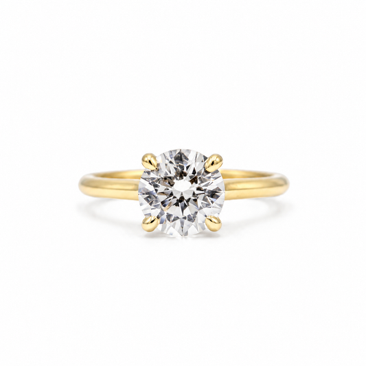 14ky Knife-Edge Round-Brilliant Diamond Cathedral Ring