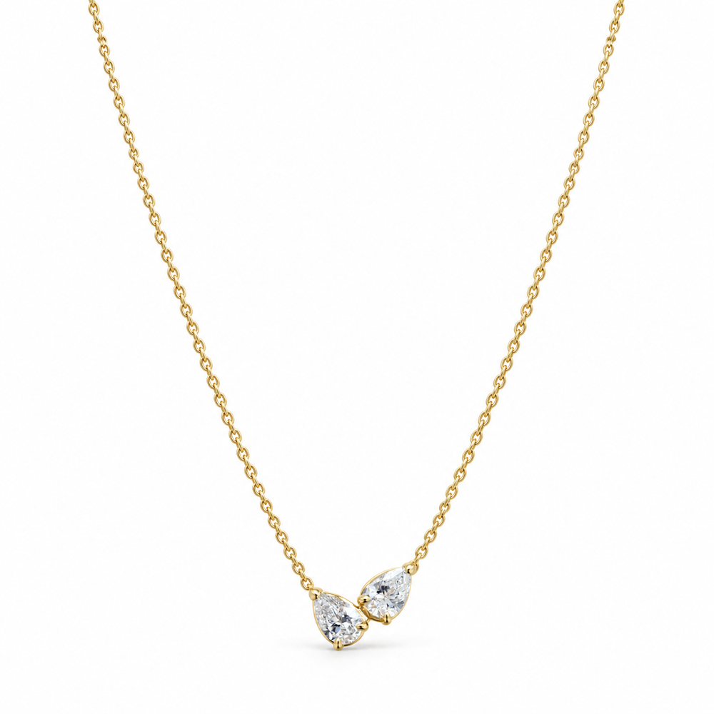 14ky .50ctw Toi et Moi Pear Lab Diamond Prong-Set Necklace