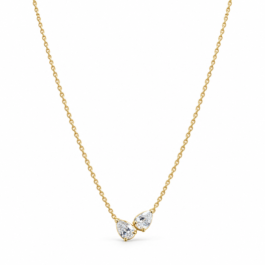 14ky .50ctw Toi et Moi Pear Lab Diamond Prong-Set Necklace