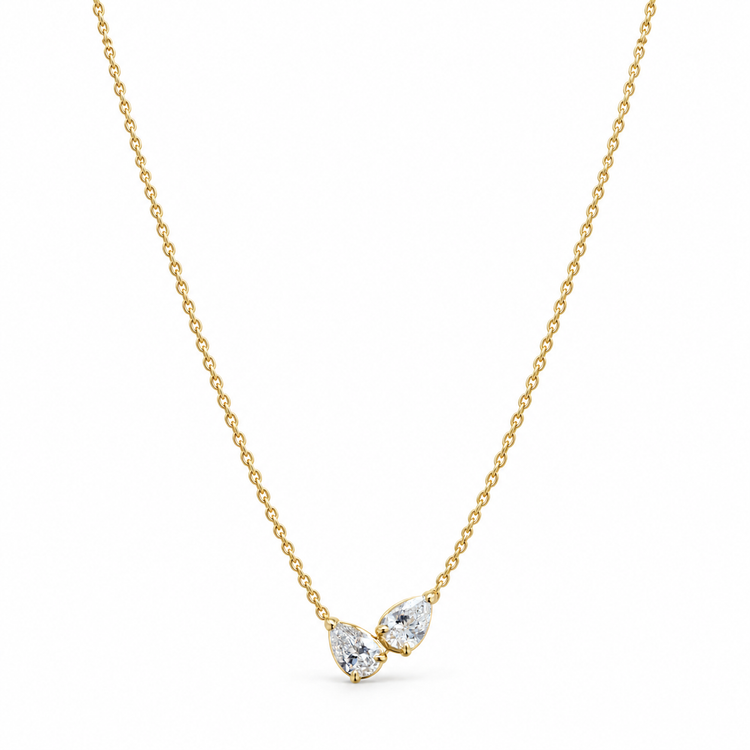 14ky .50ctw Toi et Moi Pear Lab Diamond Prong-Set Necklace