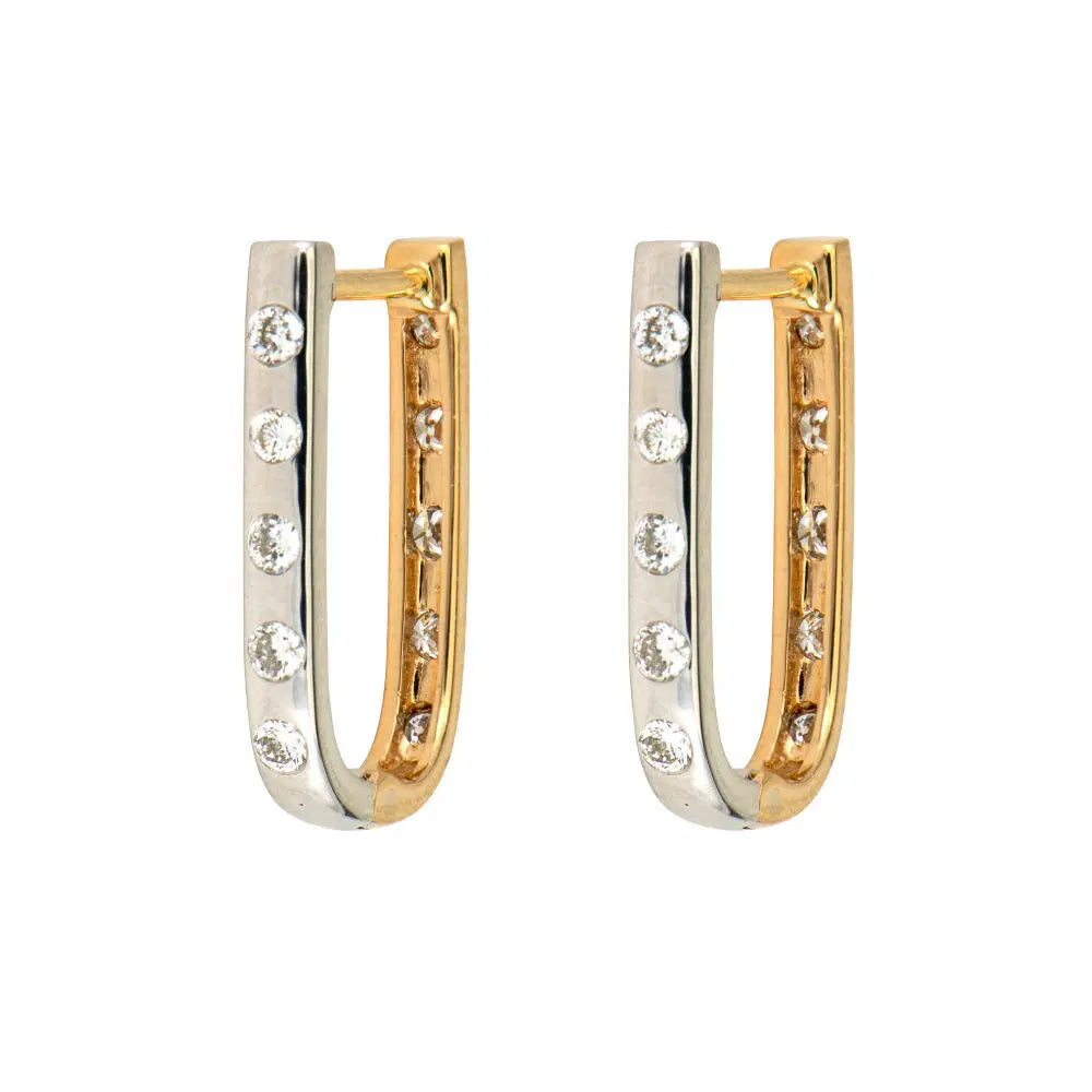 14k White and Yellow Double Sided Curved Diamond Hoop