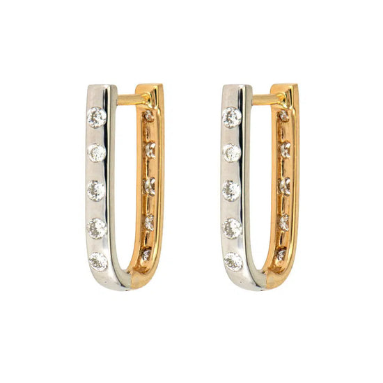 14k White and Yellow Double Sided Curved Diamond Hoop