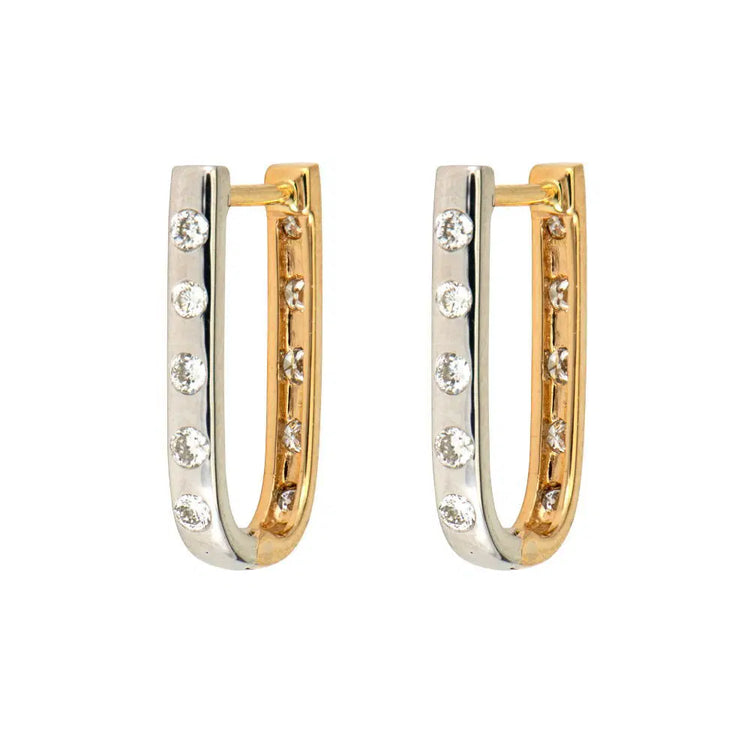 14k White and Yellow Double Sided Curved Diamond Hoop