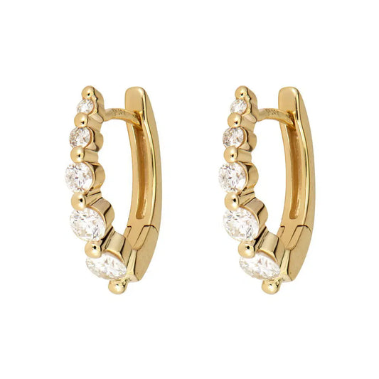 14ky Pair of Small Oval Graduated Diamond Huggie Hoop