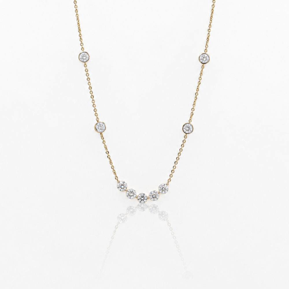 14ky 2.02ctw Lab 5-stone curved bar with Station Bezels Necklace