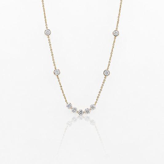 14ky 2.02ctw Lab 5-stone curved bar with Station Bezels Necklace