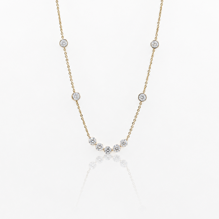 14ky 2.02ctw Lab 5-stone curved bar with Station Bezels Necklace