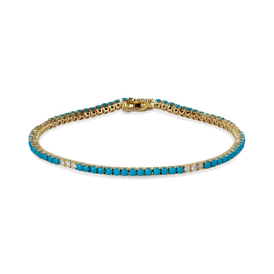 14ky 3.27ctw Turquoise & Diamond Tennis Bracelet