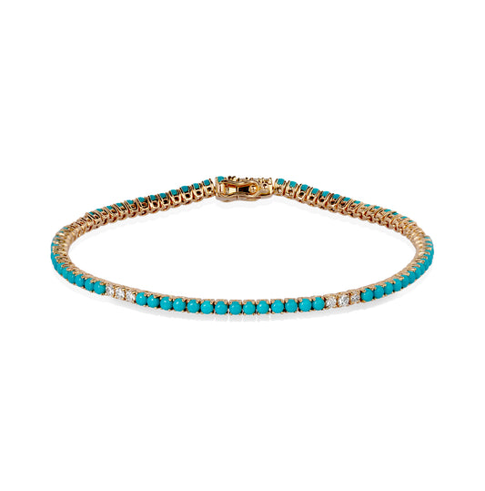 14ky  3.27ctw Turquoise & Diamond Tennis Bracelet