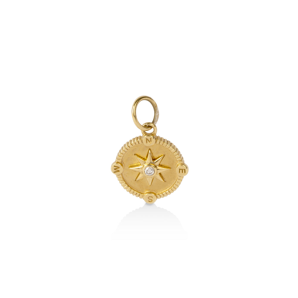 18ky .03ctw Mini Compass Diamond Charm