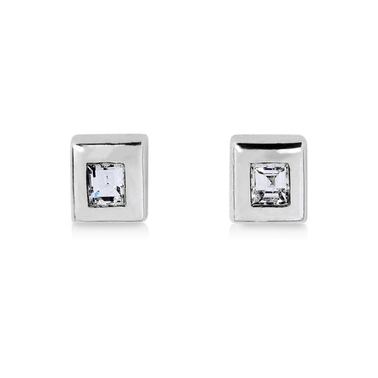 18kw .20ctw Asscher Diamond Bezel Earrings