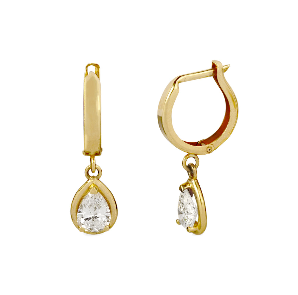 14ky 1.06ctw Pear Prong-Bezel Diamond Dangle Earrings