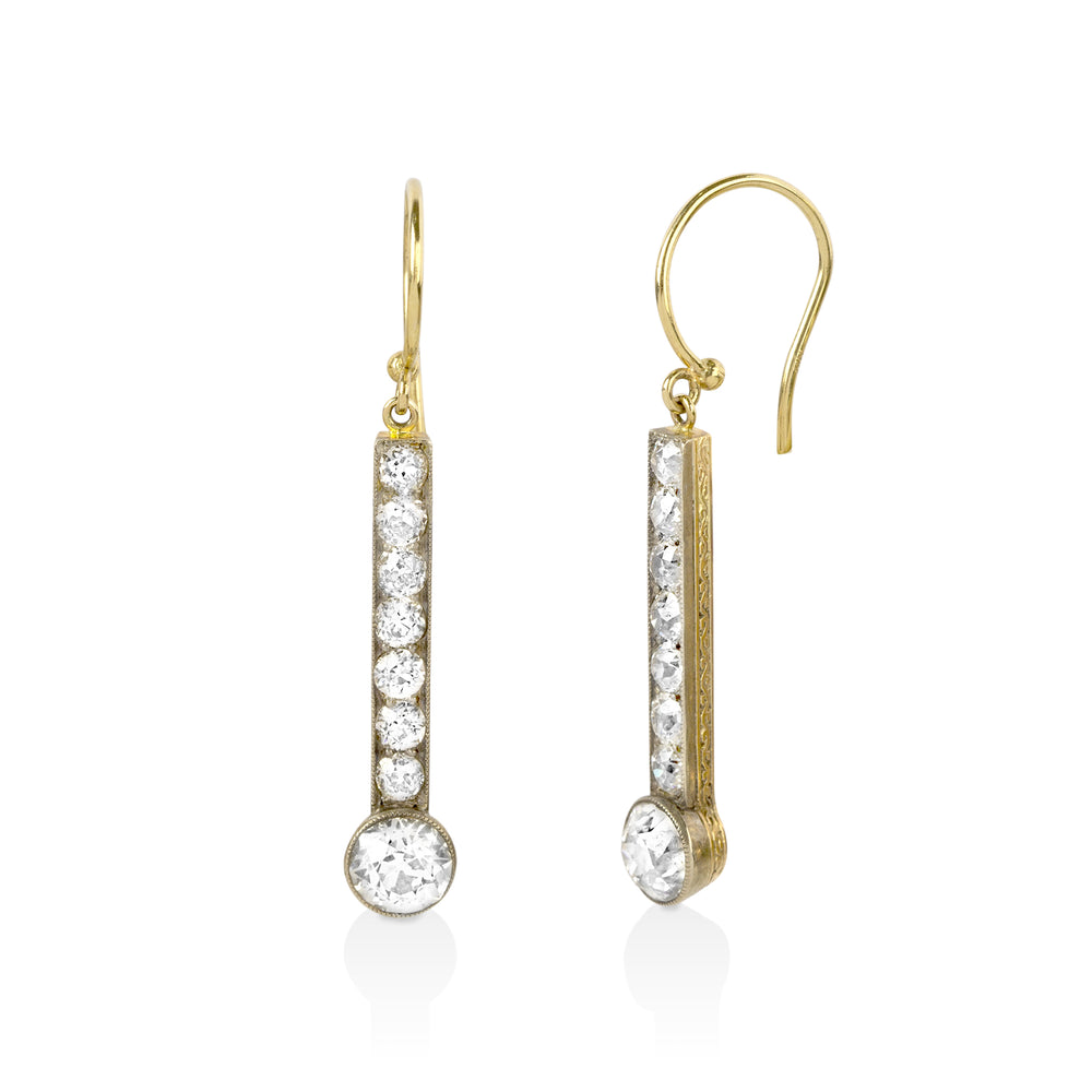 14ky/.925 Vintage 3.0ctw Bezel Diamond Bar Dangle Earrings