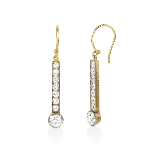 14ky/.925 Vintage 3.0ctw Bezel Diamond Bar Dangle Earrings
