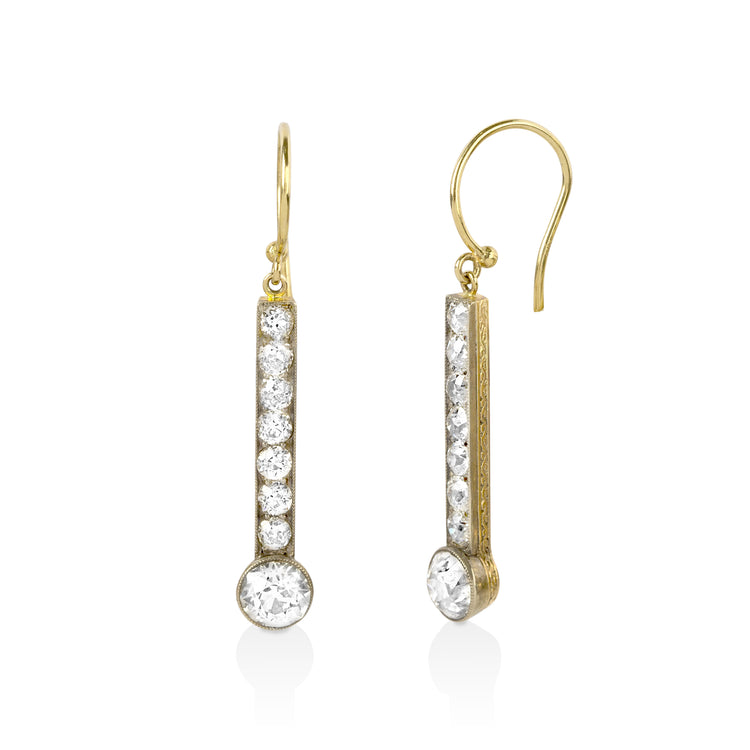 14ky/.925 Vintage 3.0ctw Bezel Diamond Bar Dangle Earrings