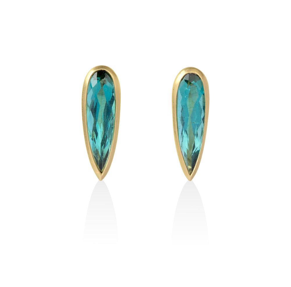 18ky 2.86ctw Green Tourmaline Bezel Earrings