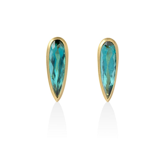 18ky 2.86ctw Green Tourmaline Bezel Earrings