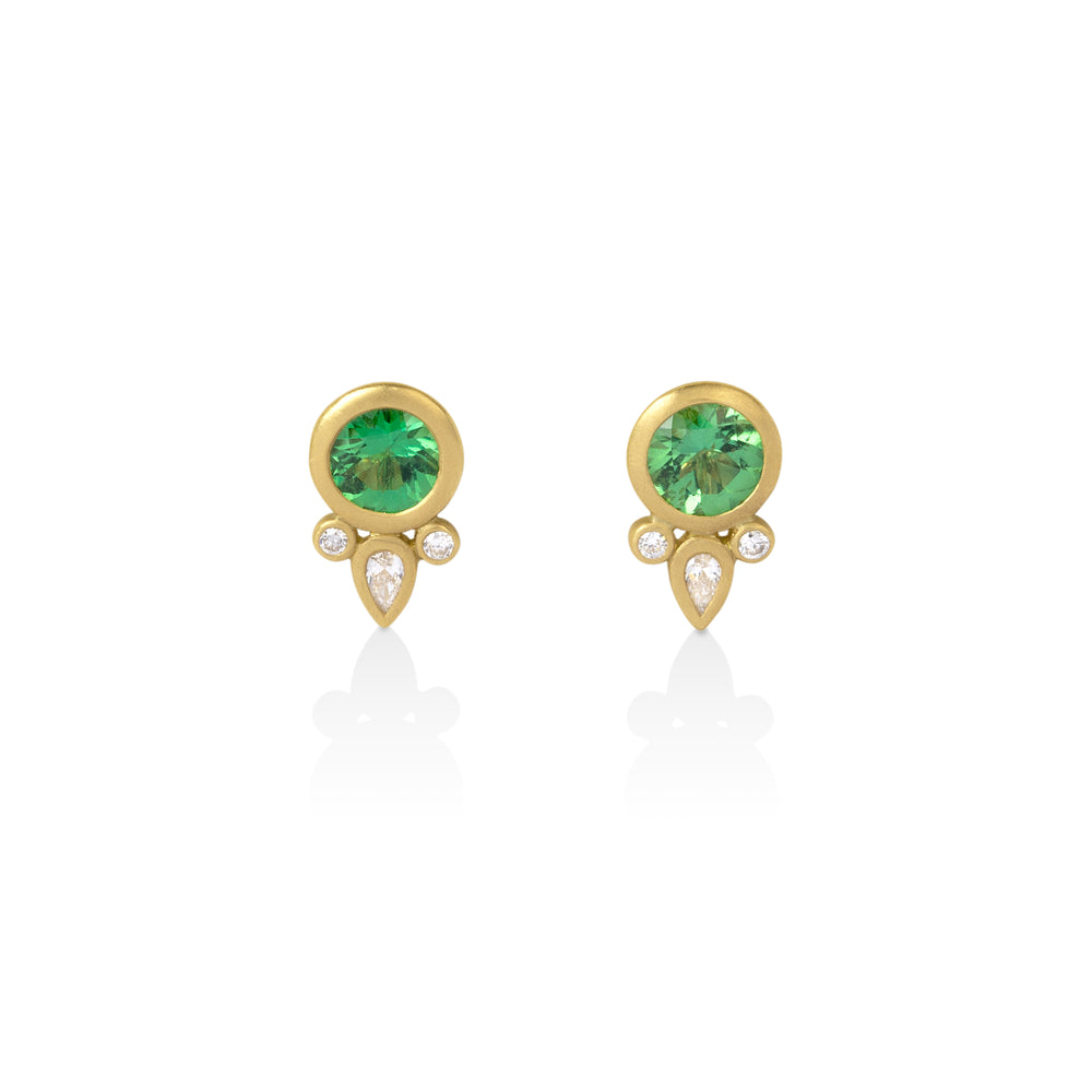 18ky .90ctw Chrome Tourmaline with Diamond Bezel Earrings