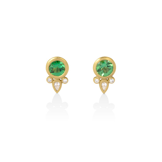 18ky .90ctw Chrome Tourmaline with Diamond Bezel Earrings