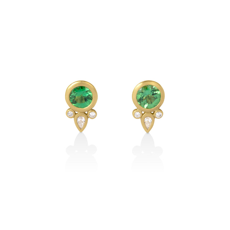 18ky .90ctw Chrome Tourmaline with Diamond Bezel Earrings