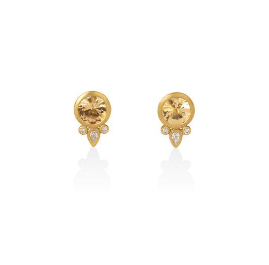 18ky 1.82ctw Imperial Topaz & Diamond Bezel Earrings