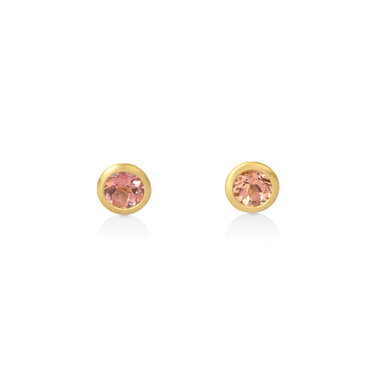 18ky .94ctw Pink Tourmaline Round Bezel Earrings