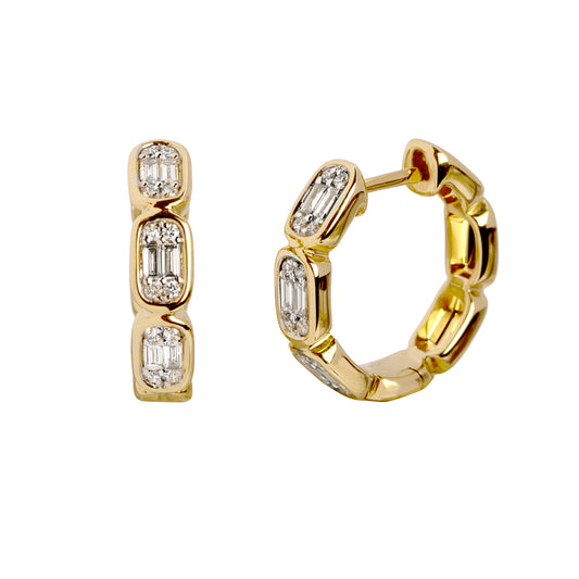 14ky .39ctw Mosaic Diamond Capsule Hoop Earrings