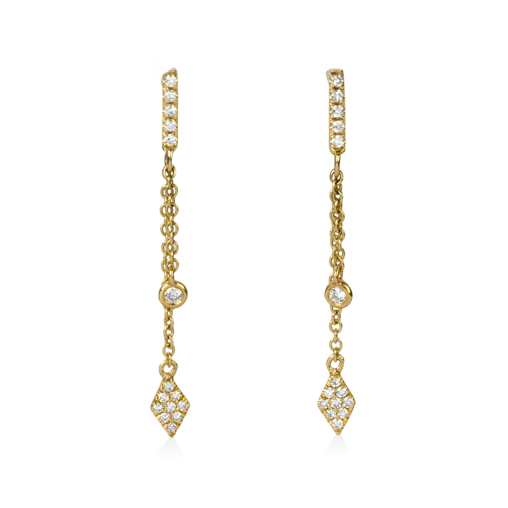 14ky .11ctw Bar, Chain Diamond Dangle Earrings