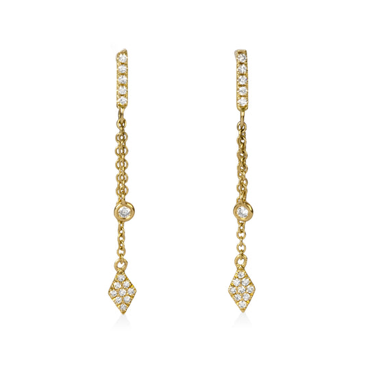 14ky .11ctw Bar, Chain Diamond Dangle Earrings