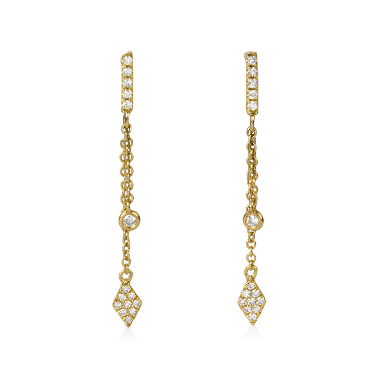 14ky .11ctw Bar, Chain Diamond Dangle Earrings