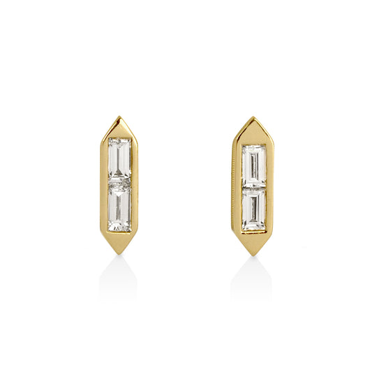 14ky .18ctw Double Baguette Hex-Shaped Diamond Earrings