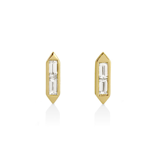 14ky .75ctw Hexagon Baguette Diamond Earrings