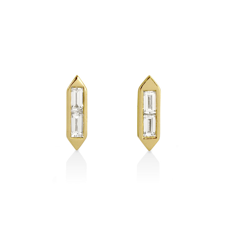 14ky .75ctw Hexagon Baguette Diamond Earrings