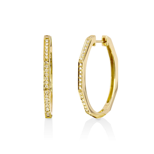 14ky .32ctw Bead Set 1.15x.8" Geometric Hoop Earrings