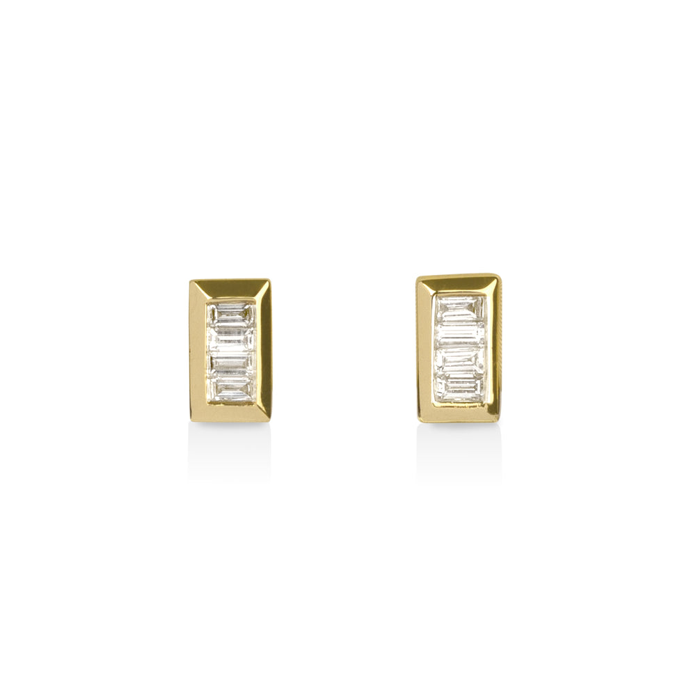 14ky .15ctw Baguette Bezel Diamond Stud Earrings