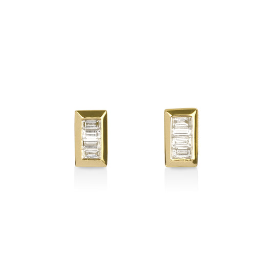 14ky .15ctw Baguette Bezel Diamond Stud Earrings