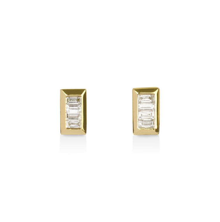 14ky .15ctw Baguette Bezel Diamond Stud Earrings