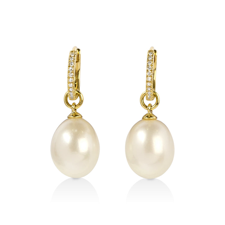 14ky .06ctw Pearl Dangle Pave Huggies