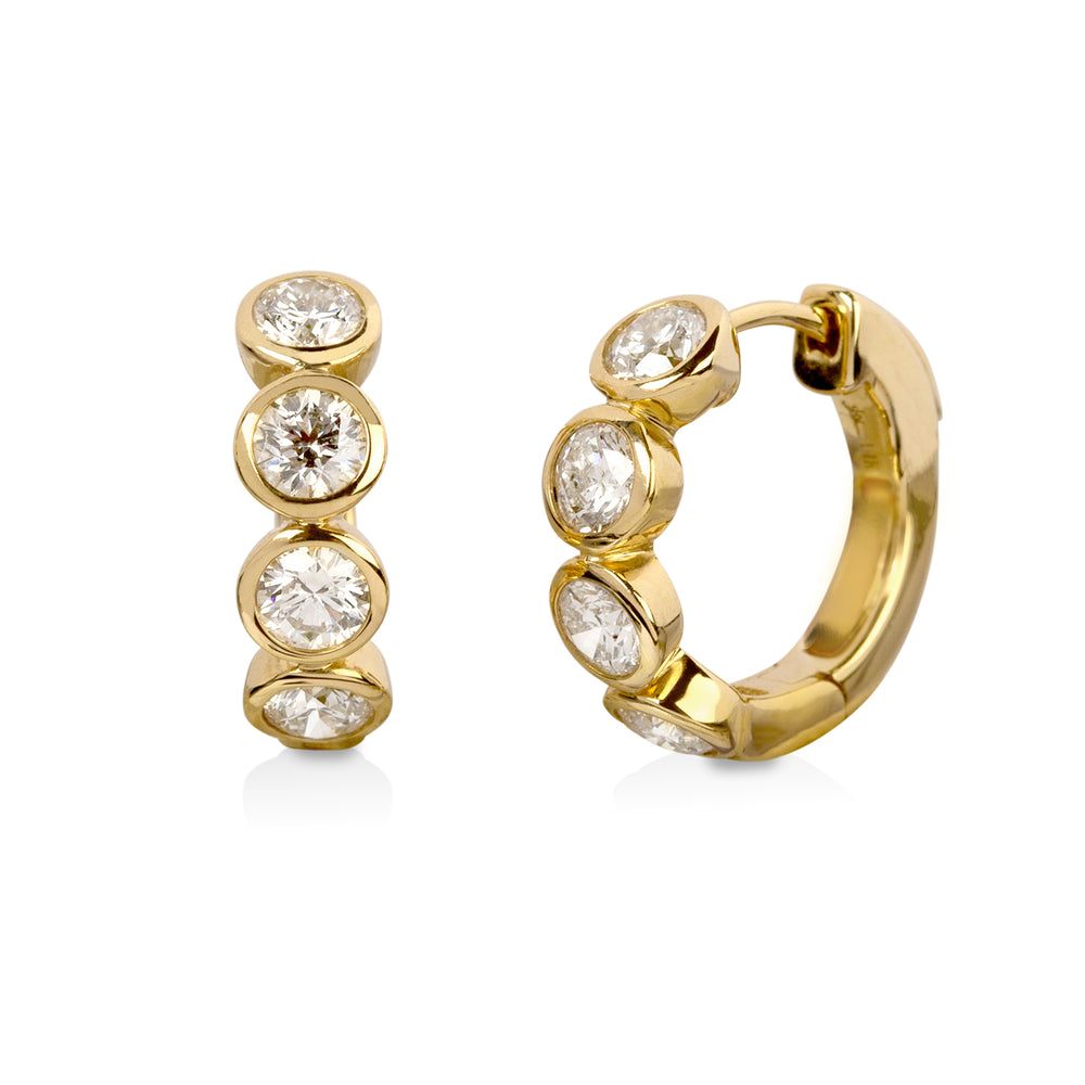 14ky 1.50ctw 4 Round Bezel Huggies