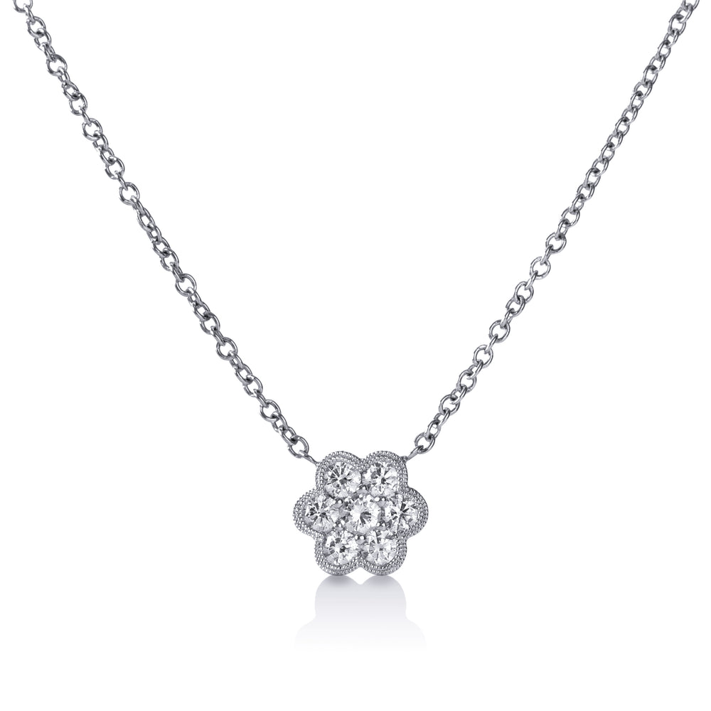 14kw .30ctw Flower Diamond Necklace with Milgrain