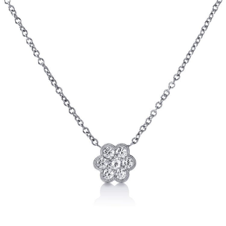 14kw .30ctw Flower Diamond Necklace with Milgrain
